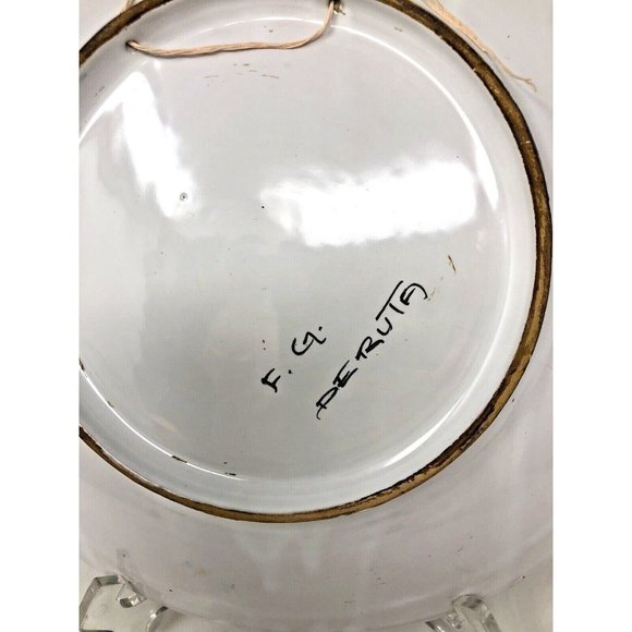 Vintage F.G. Deruta Signed Wall Plate Pictorial Hand Painted 12" Diameter Italy - Picture 7 of 8